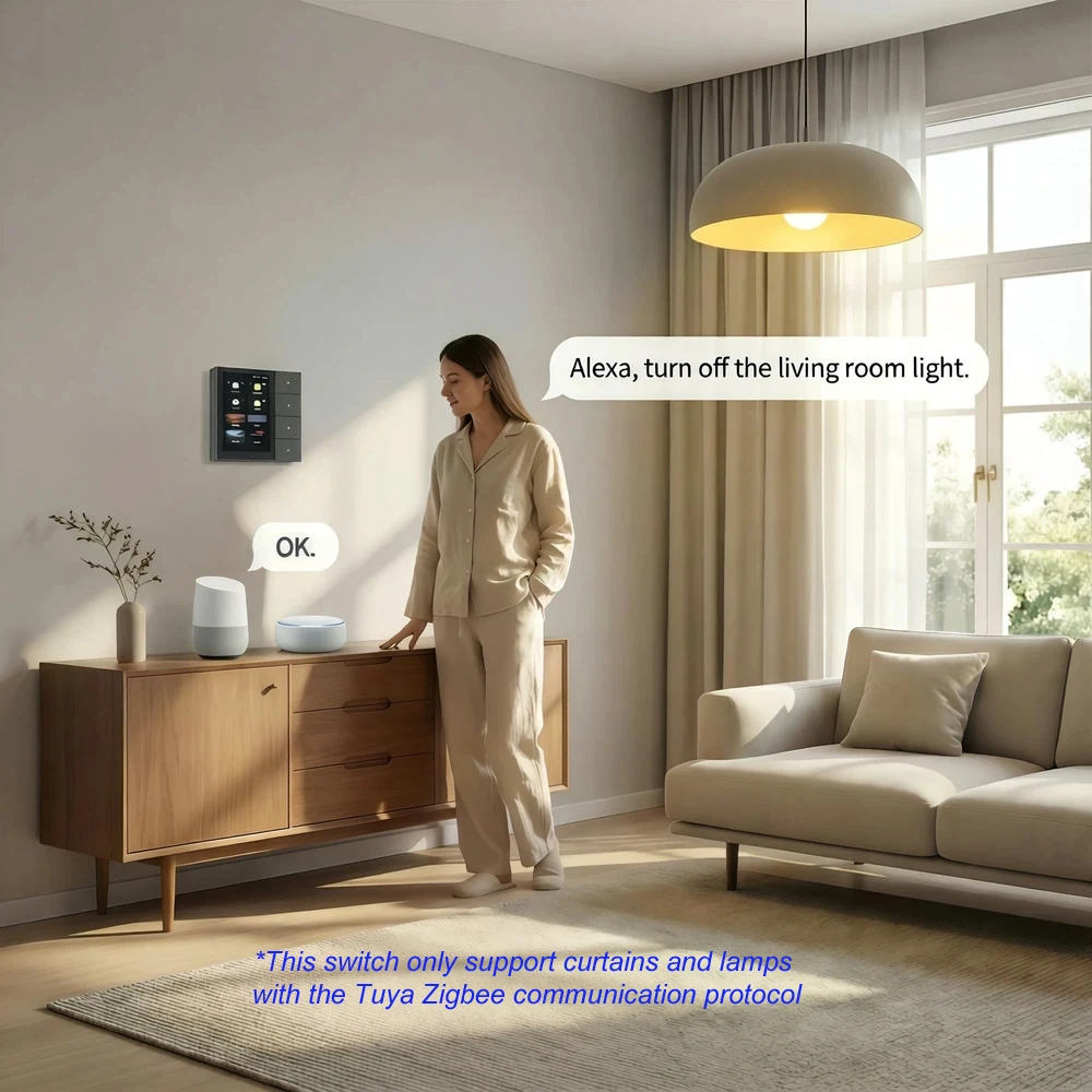 Tuya Zigbee Smart Switch 4 Gang Curtain Electric Light Dimmer Wall Switch with 3.5" Touch Screen App Voice Remote Control F3-pro view 4