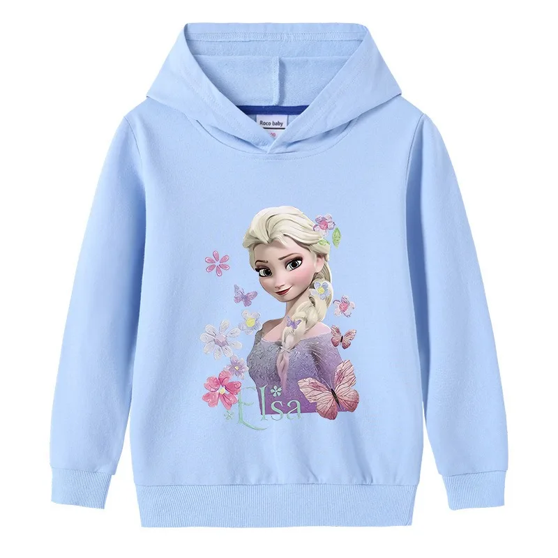 Disney Tee Shirt Quality Cotton Hooded Girl Tops for Children T-shirt Girls Long Sleeve Kids Tops Frozen Elsa Clothes 2-10Y