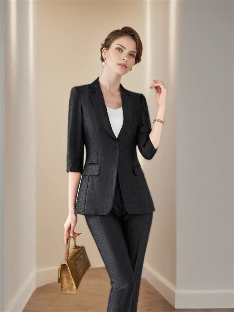 Pants Sets for Women Chic and Elegant Half Sleeve Blazer 2 Pieces Sets Outfits Trousers Suits  Blue Khaki Spring Summer New 2024