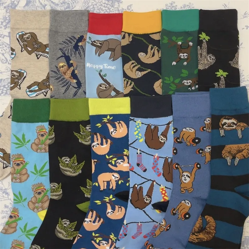 Drop Ship Crew Fashion Funny Sloth Socks Slowest Mammal Bradypod Bradypode Folivora Enthusiast Cartoon Animal Stripes Adult Sox