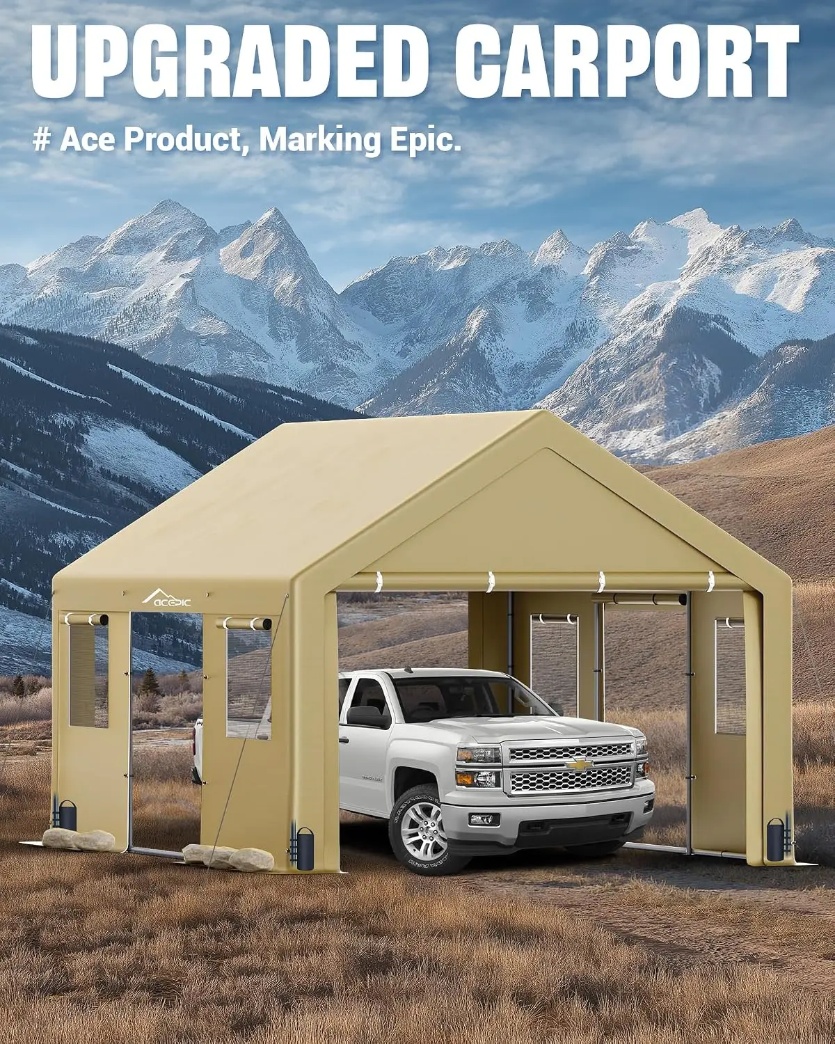 Features Roll-up Windows & Doors, Portable Garage with UV Resistant Waterproof All-Season Tarp for Car, Truck, Boat