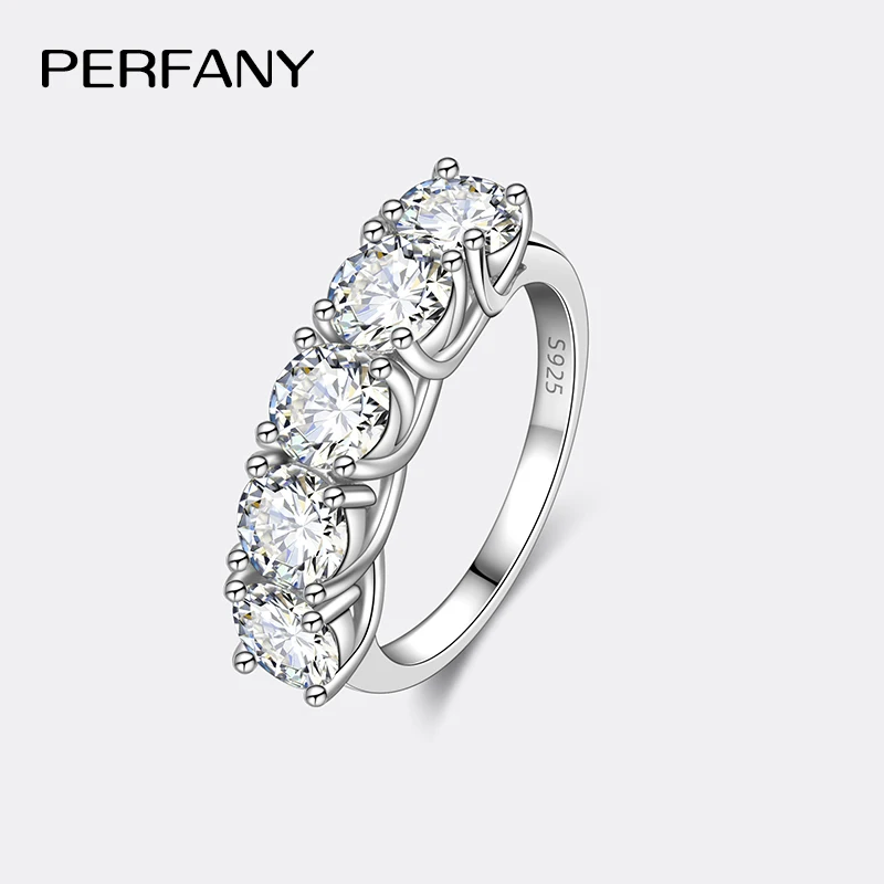 PERFANY 2.5/5CT Moissanite Ring For Women S925 Pure Silver Five Gemstone Ring Luxury Wedding High-end Jewelry