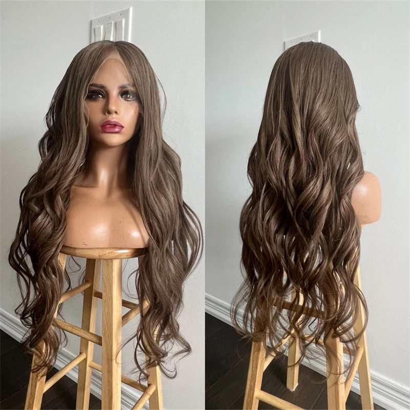 

Woman Wigs Synthetic Blend Wigs Ombre Chocolate Brown Wig Soft HD Lace Front Wig Good Quality Synthetic Wigs Cosplay Daily Party