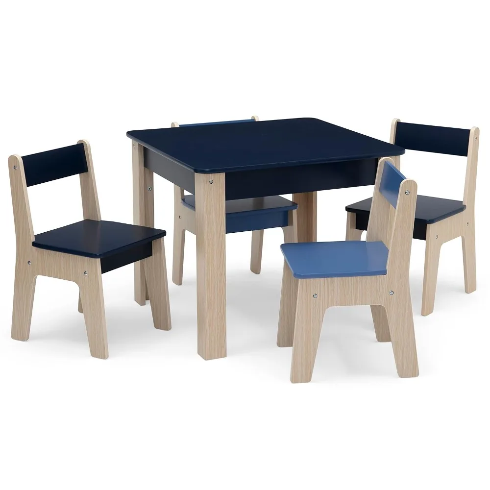 

GAP GapKids Table and 4 Chair Set - Greenguard Gold Certified, Navy/Natural Kids Study Table Table and Chair Set for Kids