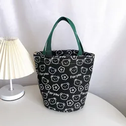 Borsa Tote in tela per cartoni animati per donna borsa per il pranzo alla pesca con Mini borse da Picnic Casual di grande capacità