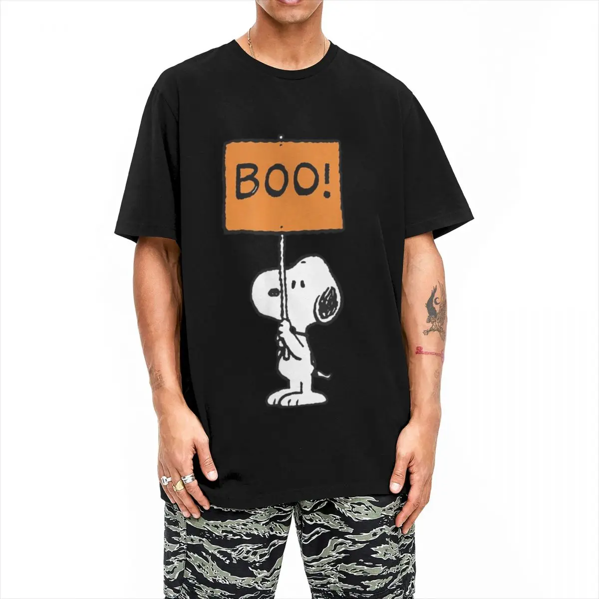 Peanuts Halloween Snoopy Boo T-Shirts Men Women Casual Cotton Tees Round Neck Short Sleeve T Shirts Gift Idea Clothes