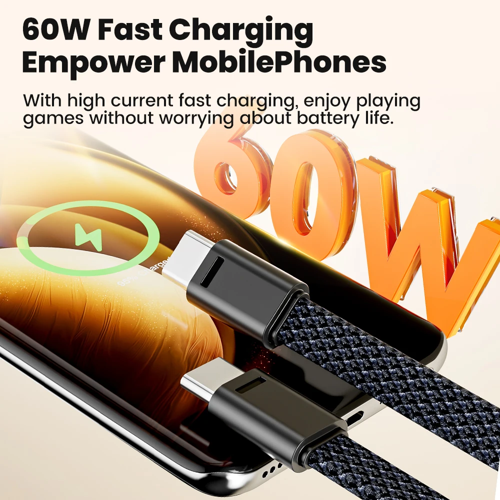 Olaf 60W USB Type C to Type C Cable Data Short Cable For iPhone 15 16 17 Samsung Xiaomi Fast Charging USB C to C Cable Keychain