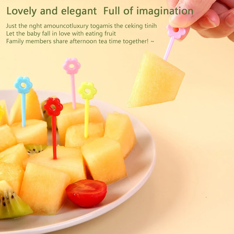 1 Set Plastic Fruit Fork Picks Mini Cartoon Children Snack Cake Dessert Picks Toothpick for Bento Party Decoration