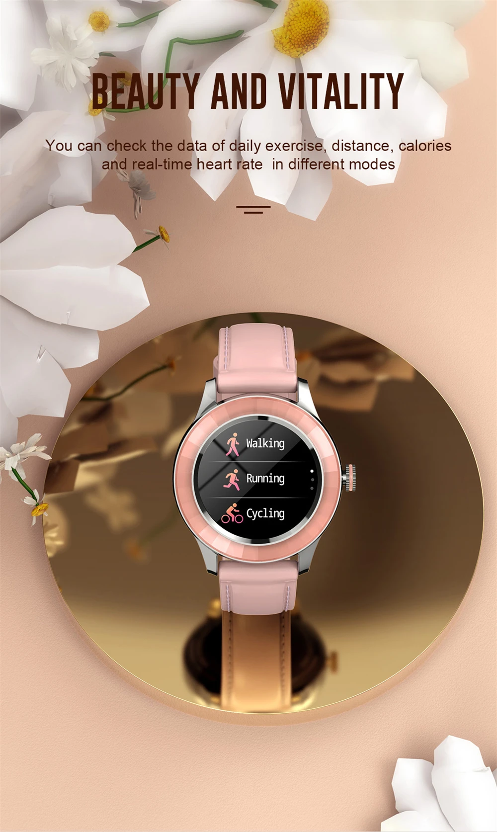 MISIRUN Smart Watch Full Touch Round Screen Watch donna IP67 impermeabile monitoraggio della frequenza cardiaca Smartwatch per Android IOS