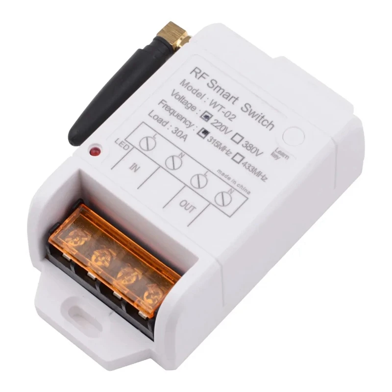 WT-02 AC 220V 1CH 40A Relay Wireless Remote Control Switch 433Mhz Receiver + 3000M Transmitter White For Water Pump LED Light