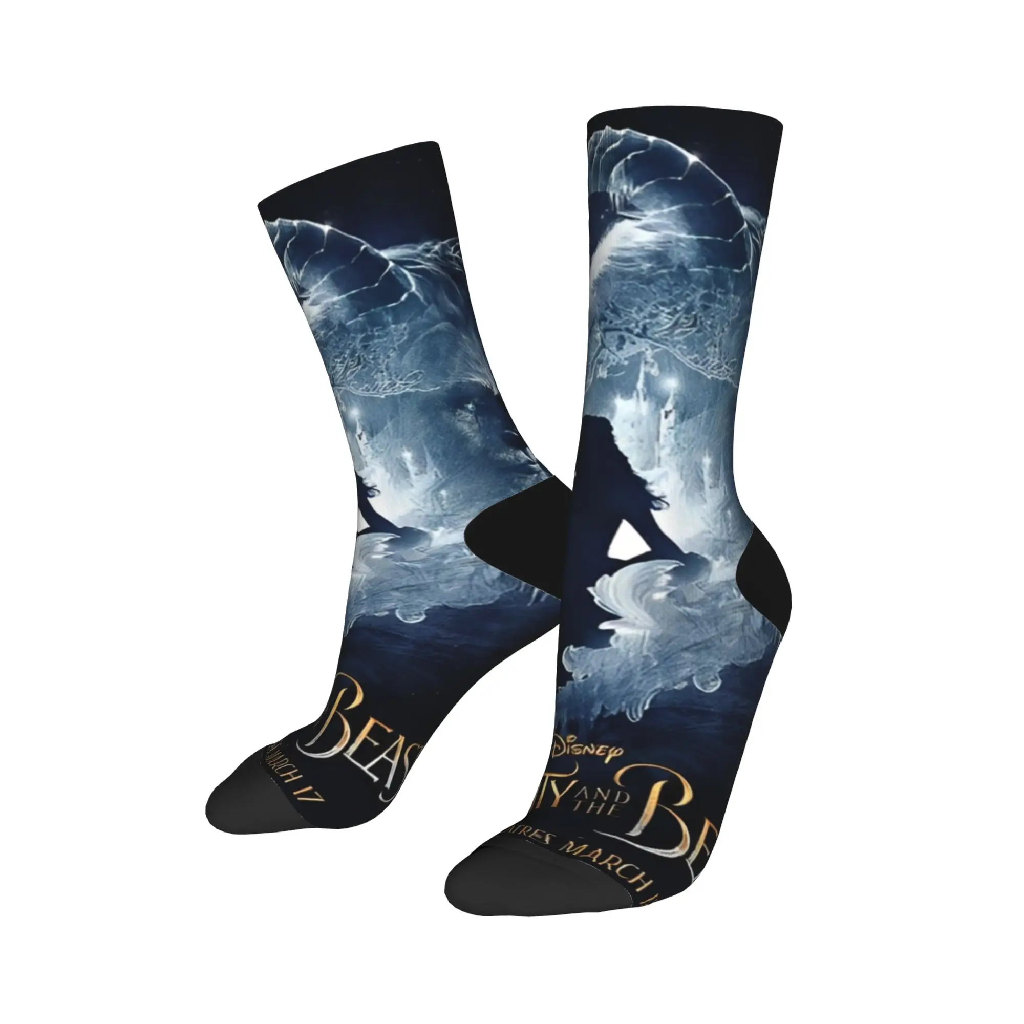 جوارب Beauty and The Beast جوارب مضادة للانزلاق للرجال جوارب تزلج متوسطة ناعمة للخريف جوارب جرافيك مضحكة