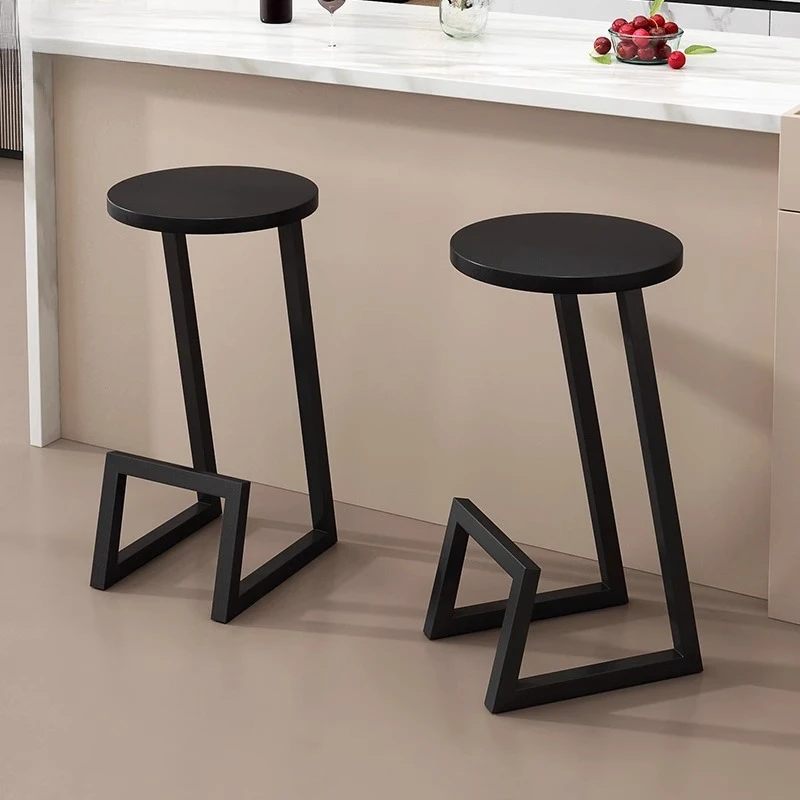 

#q forNordic Simple Bar Stool Home Solid Wood Bar Bar Cashier Creative Iron Art Island*