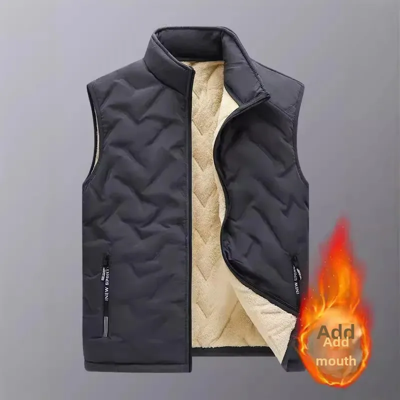 Autumn Winter Warm Thickened Cotton Shoulder Vest for Middle-Aged and Elderly Men Casual Integrated Wool Vest With Fleece