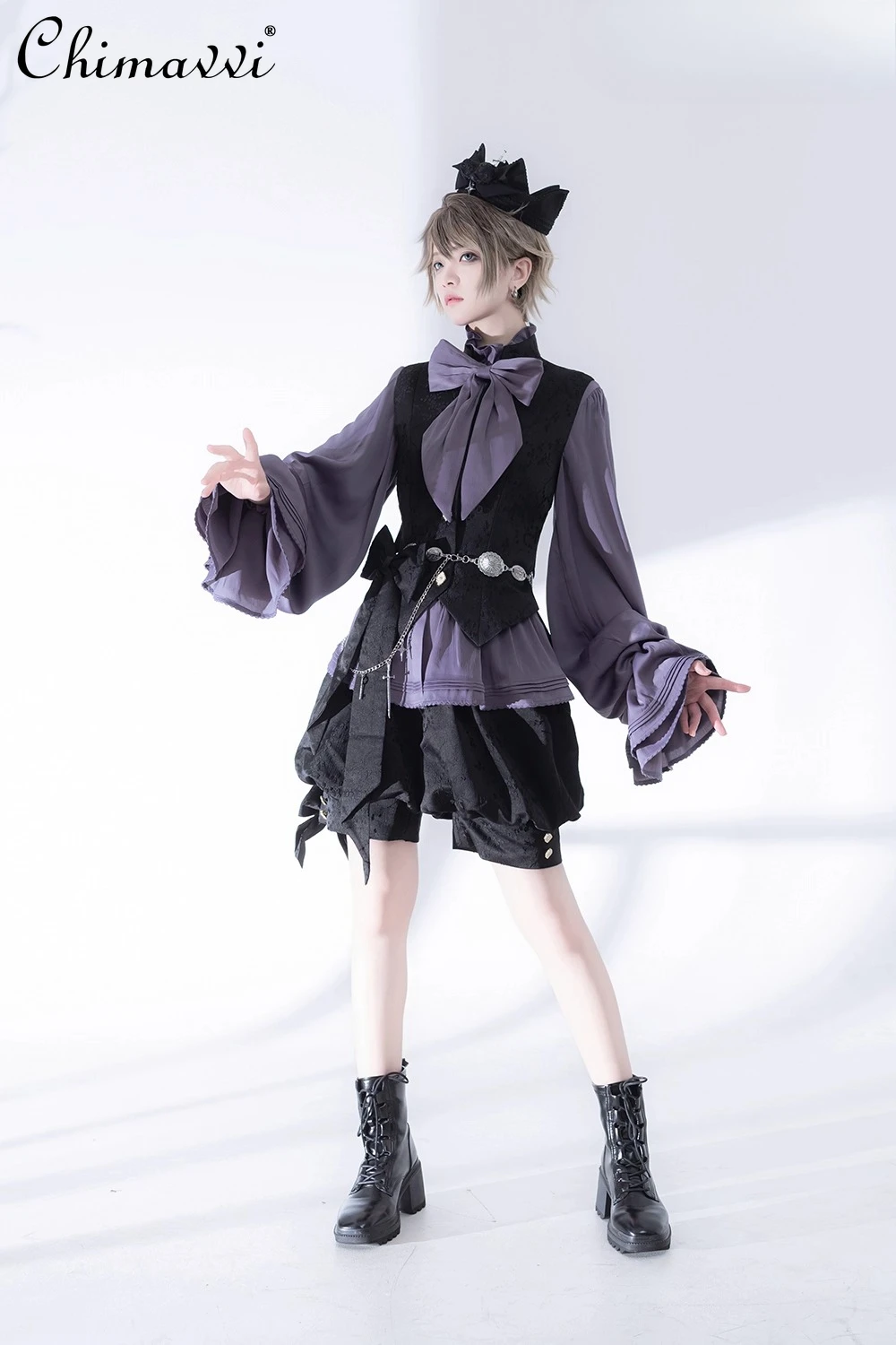 

Gothic Retro Cute Prince Shorts Set New 2025 Autumn Clothes Palace Long Sleeve Shirt Vest + Shorts Cos Lolita Three-Piece Set