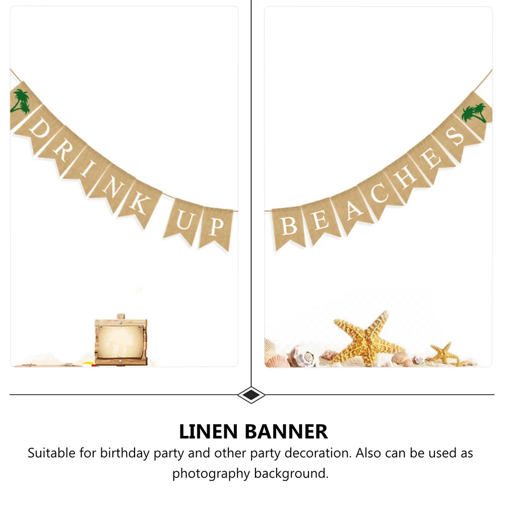 1Pcs Linen Hanging Banner Hawaii Themed Coconut Tree Design Birthday Party Decoration Bunting Flags Photo Background