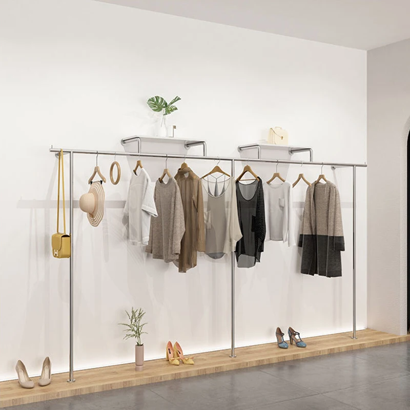 custom，Luxury Shopping Mall Women's Clothing Store Wall-mounted Hanger Clothing Display Rack