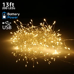 200 LED Copper Wire String Lights, Battery & USB Operated Fairy String Lights, Warm White