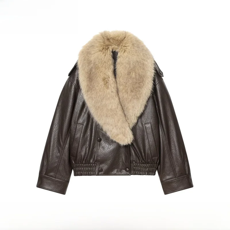 

Faionable ZR Sle женское пальто-манто со съемным воротником из синтетической кожи верхняя одежда теплая стойка Long Sve