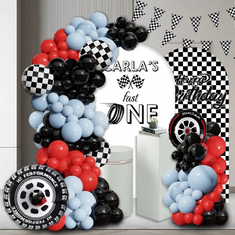 115 قطعة سباق موضوع بالون عيد ميلاد قوس مجموعة ماكا أزرق أحمر أسود اللاتكس بالون مع إطار كبير أبيض وأسود متقلب الألومنيوم احباط بالون مثالية للأطفال سباق موضوع حفلة عيد ميلاد الديكور الرجال العازبة حفلة سباق نادي الديكور #4