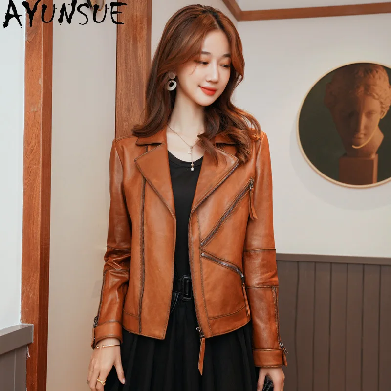 

AYUNSUE 100% Real Leather Jacket Woman Clothing Trendy Natural Sheepskin Motocycle Coat Women Fashion Slim Fit Casaco Feminino