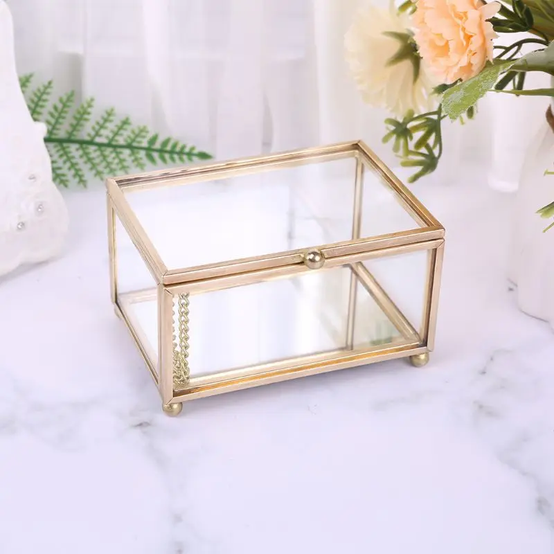 

Rustic Wedding Ring Box Geometric Transparent Glass Jewelry Display Storage Holder Oranizer Decoration