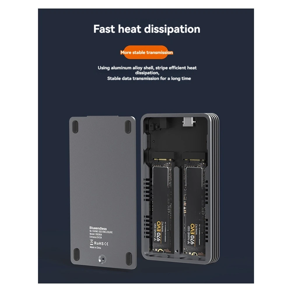 Корпус для мобильного жесткого диска Blueendless с двумя отсеками, 20 Гбит/с, M.2 SATA/Nvme SSD-корпус с двумя отсеками Nvme RAID SSD-X64A