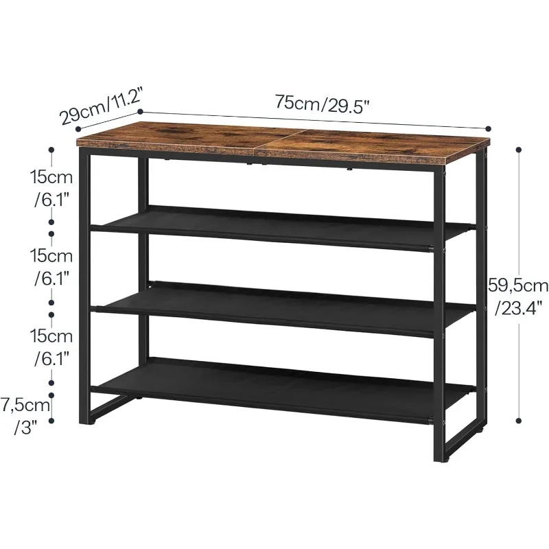 Shoe Rack, 4 Tier Shoe Storage Organizer with 3 Oxford Fabric Shelves and Top Panel, Holds 12-16 Pairs of Shoes for Entryway