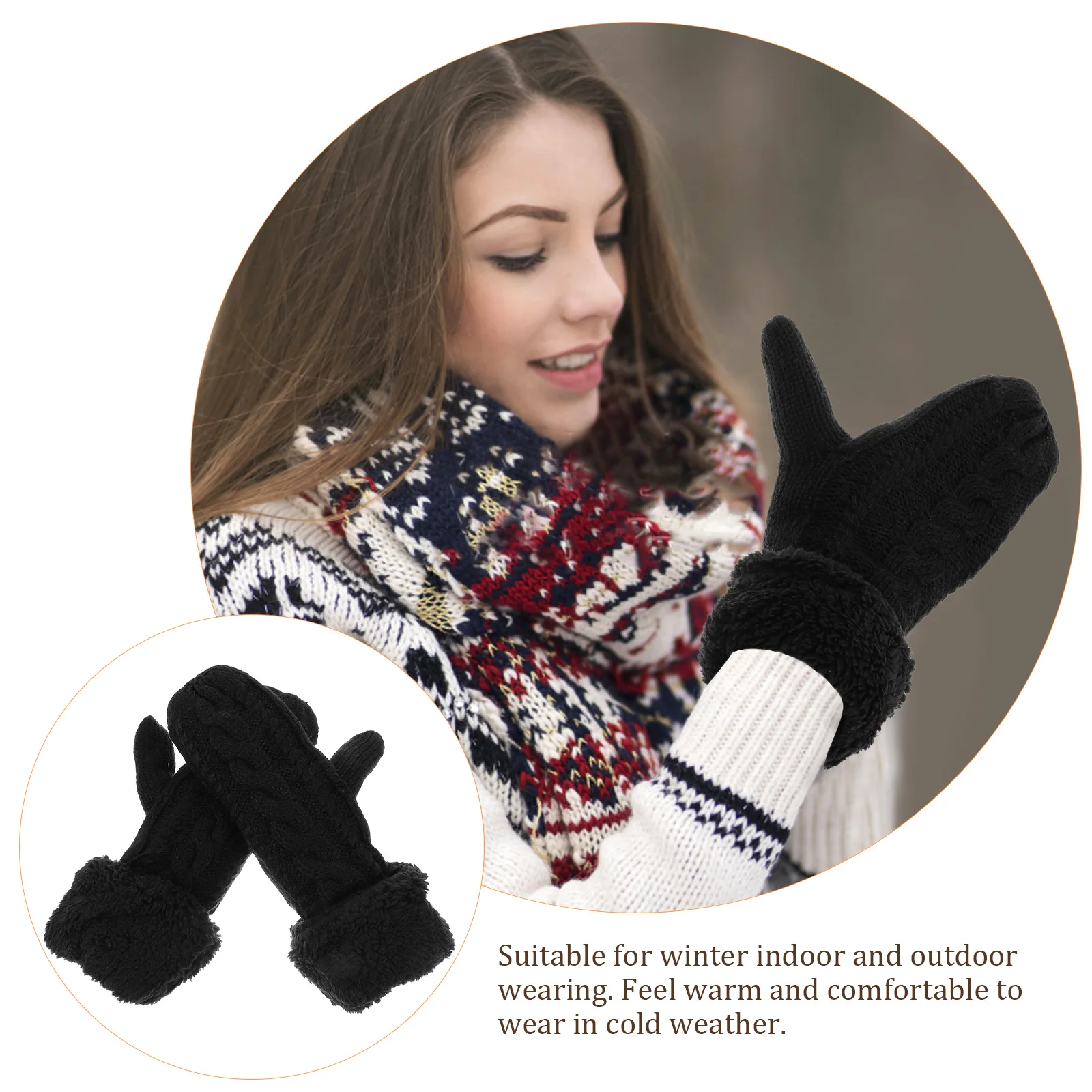 

Windproof Warm Gloves Thermal Compression Thickened Knitted Mittens Acrylic Stretchy