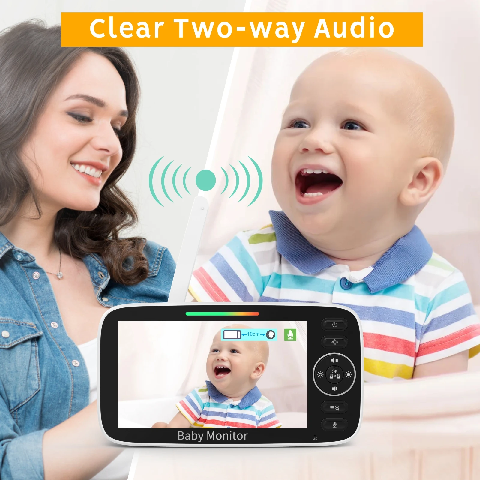 SM530A Baby Monitor Night vision Sound alert Room temperature sensor Lullabies 2-way audio Alarm clock 5 inch Video Baby Monitor