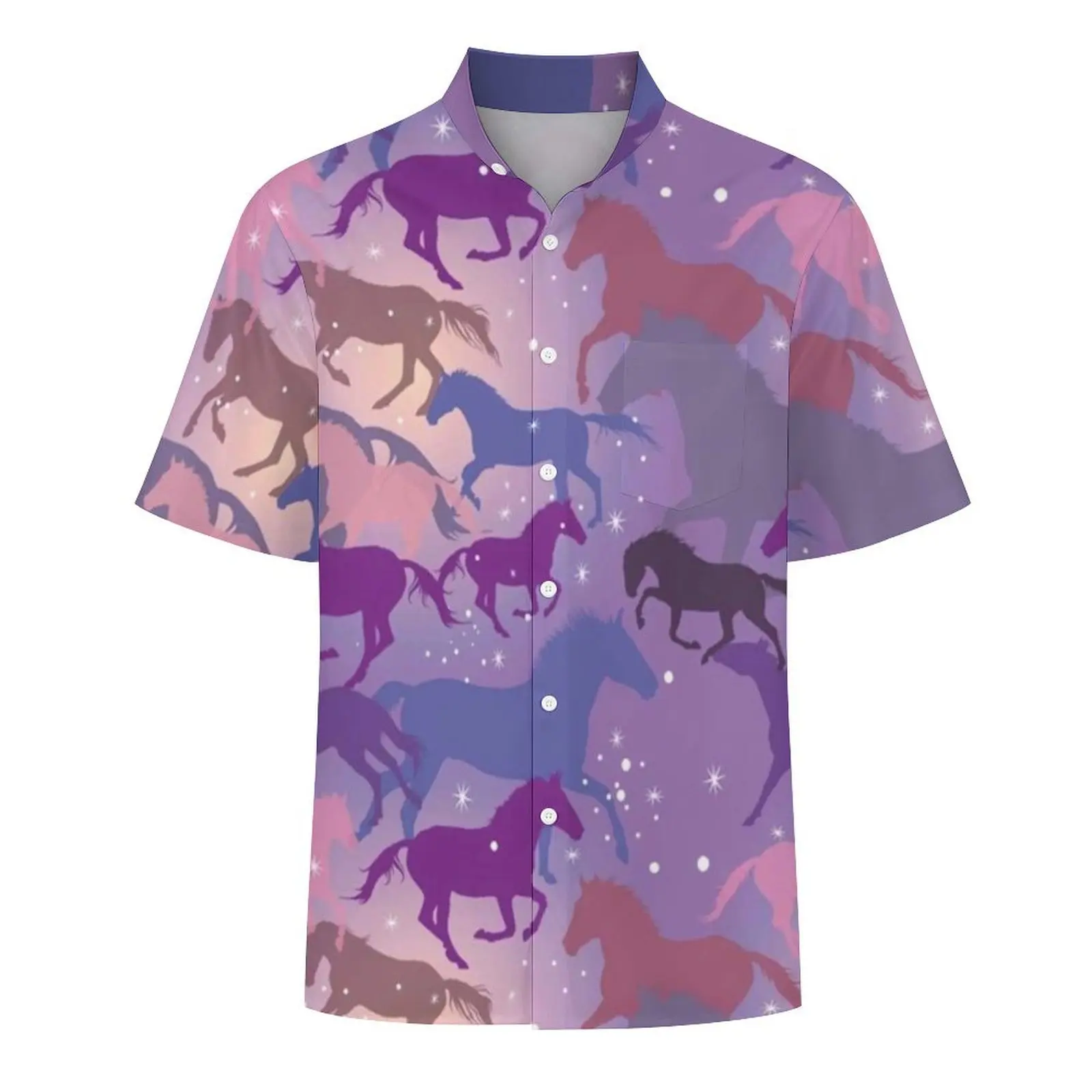 Flare Horse Vacation Shirt Horses Riding On Purple Pattern Hawaii Casual Shirts Mens Vintage Blouses Short Sleeve Stylish Top