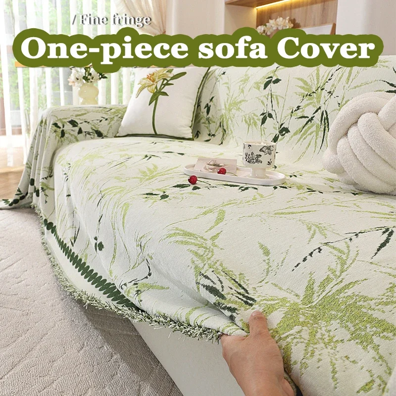 One-Piece Green Chenille Sofa Cover Fabric Anti-Slip Universal Cover Covers Towel Suitable Multifunctional Decorative Blankets