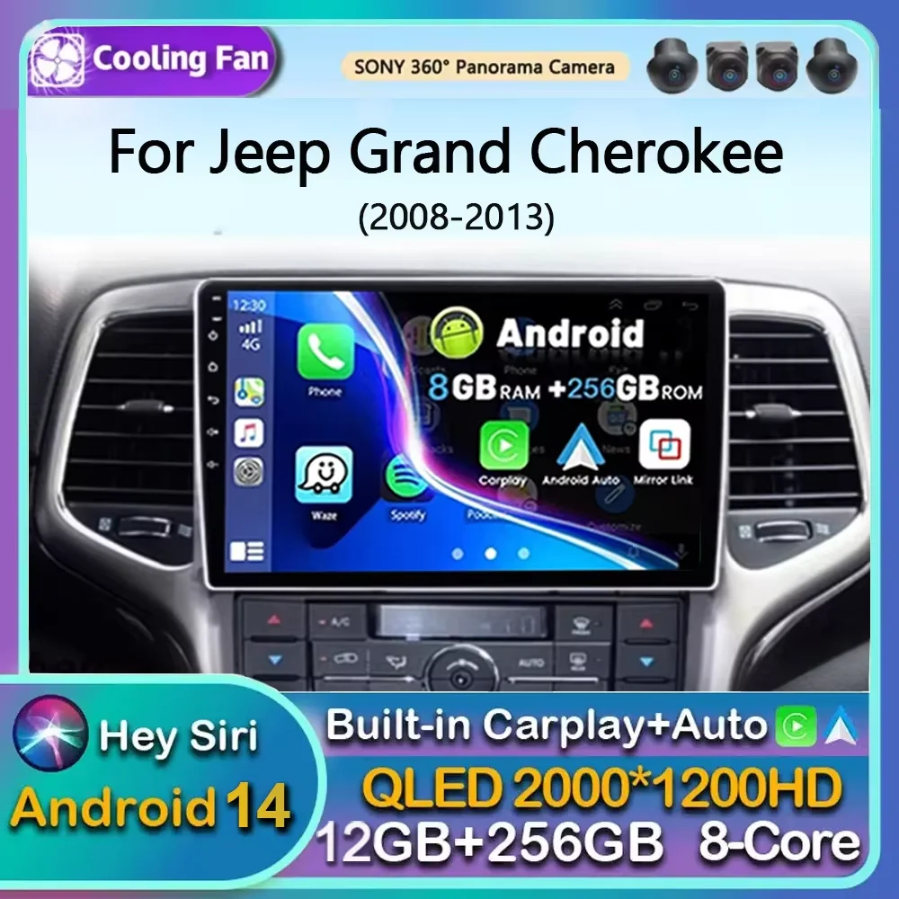 

Android 14 для Jeep Grand Cherokee 2008 2009 2010 2011 2012 2013, QLED экран, автомобильное радио, мультимедийное видео Carplay, автонавигация