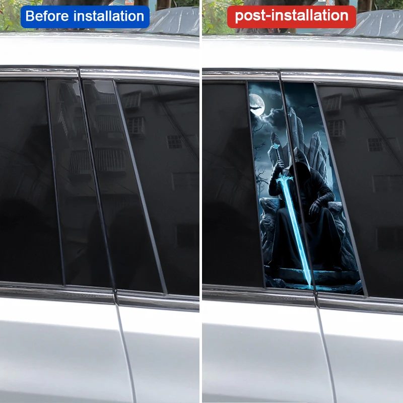 2 шт., рыцарский фехтовальщик, наклейка на автомобильную стойку B, сделай сам, наклейка на центральную стойку автомобиля, виниловая водонепроницаемая декоративная наклейка на дверную стойку автомобиля