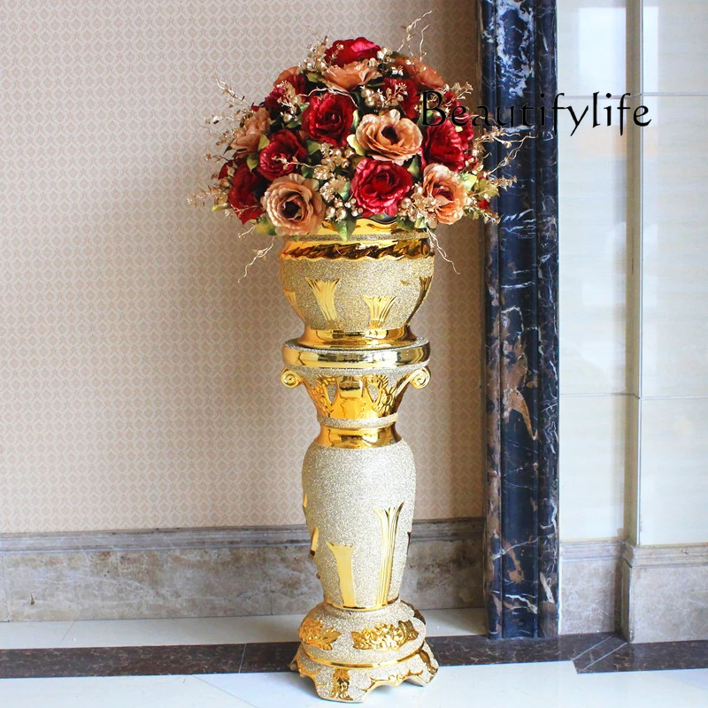 High-End Floor Vase Suit European Style Living Room Ceramics Retro Roman Column Shopping Mall Decoration