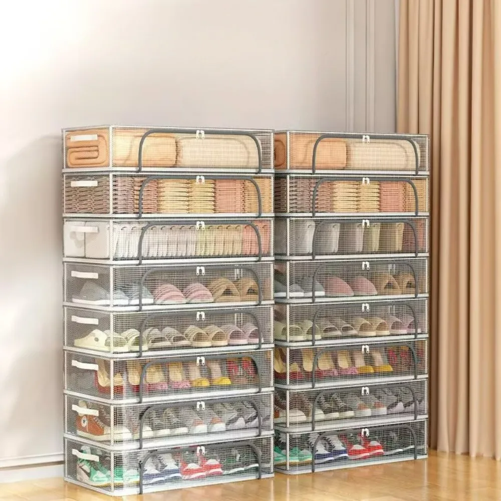 PVC Shoe Basket Bed Bottom Shoe Storage Box and Dustproof Waterproof Transparent Single/Double Window Organizer Folding Plastic