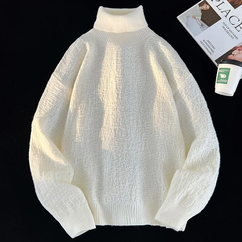 Kaos Rajut Slim Fit Kerah Tinggi Kasual Terbaru, Atasan Dalaman, Sweater Musim Semi Gugur Pria Wanita, Fashion Basic, Sweatshirt Rajut Lengan Panjang