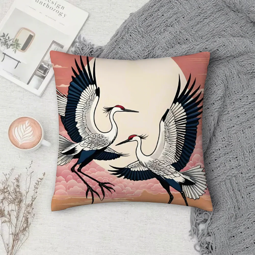 Inspired Dancing Crane Pillow Cover Case Square Sofa With Pillow Case For Home Use