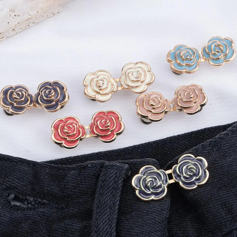 Easy Install Waist Tightener Rose Waist Tightener Pins Set No-sew Metal Flower Waist Clips Adjustable Pants Skirts for Jeans