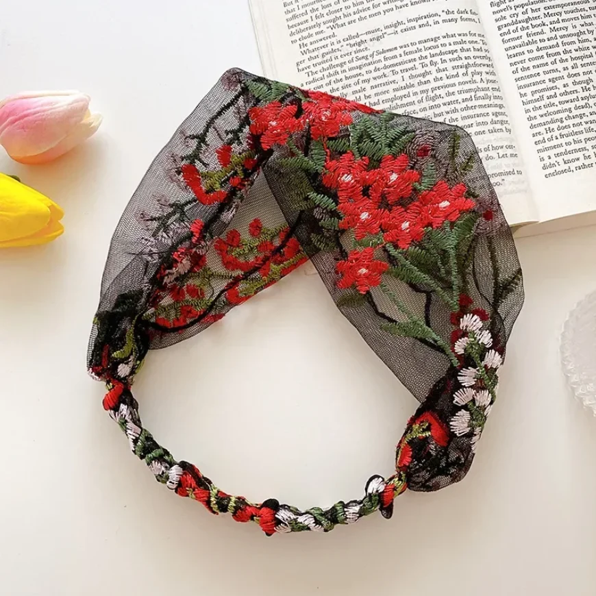 Dünnes Besticktes Kopftuch Haarband Elastische Spitze Blumendruck Turban Haarbänder Damen Haaraccessoires Großhandel Geschenke – Detail 6