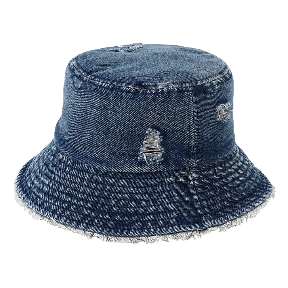 2023 New Vintage Denim Floppy Bucket Hat Women Tie Dye Fishing Hunting Cap Foldable Flat Top Fisherman Hats for Men Bob Homme