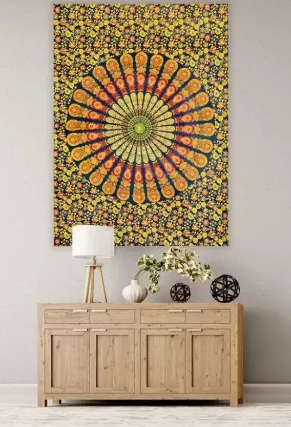 

Vibrant Mandala Flower Tapestry, Geometric Pattern Art Design, Bohemian Style Home Decor Fabric
