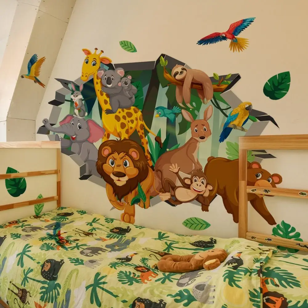 

2 sheets/set Self-adhesive Animal Wall Stickers Cartoon Removable Background Decor Decals Waterproof Creative Wallpaper