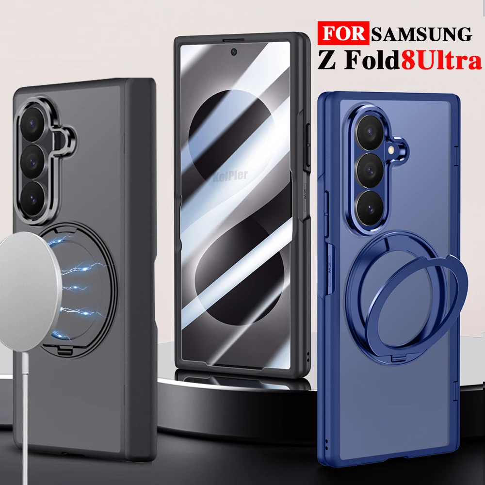 Magnetic Case For Samsung Z Fold8 Ultra Matte Semi‑Transparent Metal Kickstand Camera Lens Front Screen Glass Wireless Charging