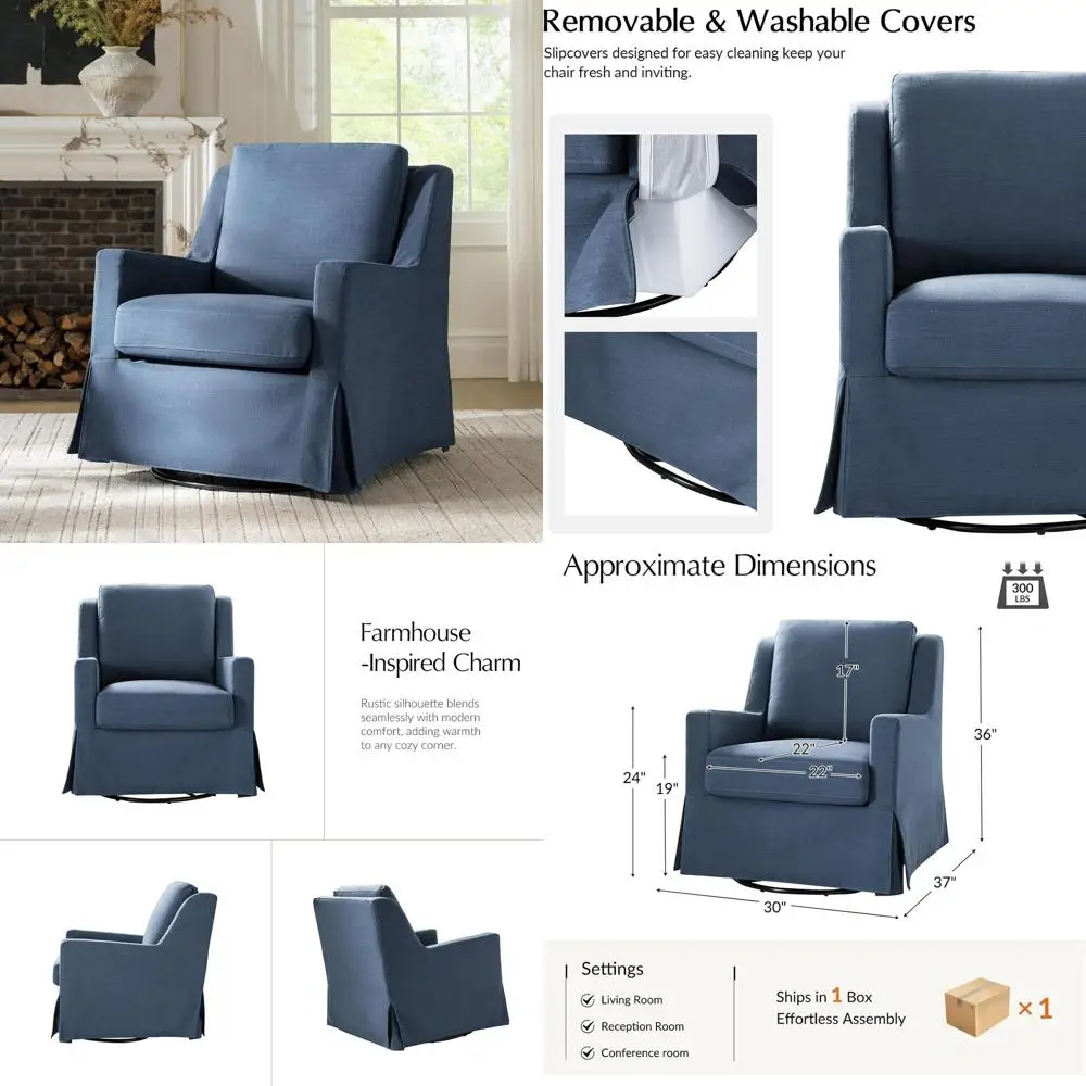 

Upholstered Swivel Rocking Accent Chair with Washable Cover and Down-Filled Cushions - Blue