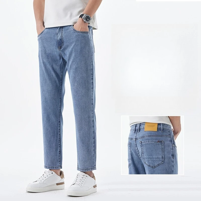 

2026 New Lyocell Trendy Cropped Ankle Length Jeans Men Streetwear Summer Slim Fit Stretch Pants Male Casual Denim Trousers