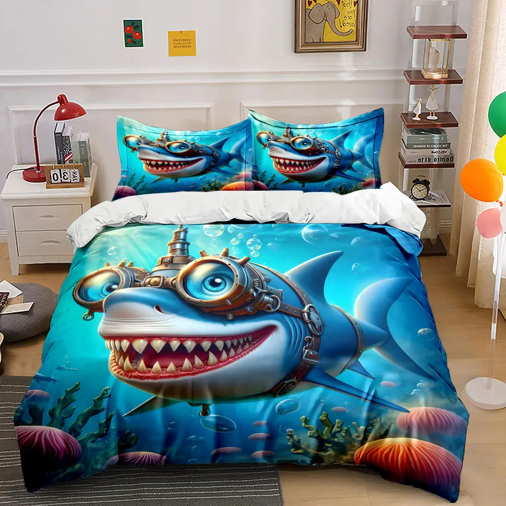 Smiling mechanical shark with goggles Print Soft Comfortable Duvet Cover Bedding Set Included 1*Duvet Cover 2*Pillowcases