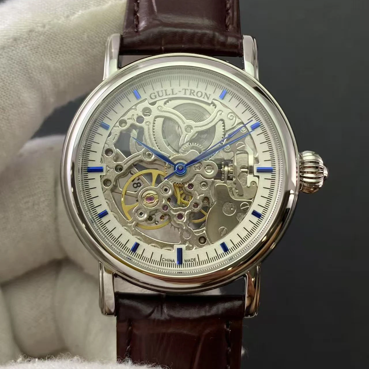 Мужские автоматические часы Gull Tron, модные механические наручные часы 38 мм, скелетонизированный циферблат, сапфировое зеркало, светящееся ST1601