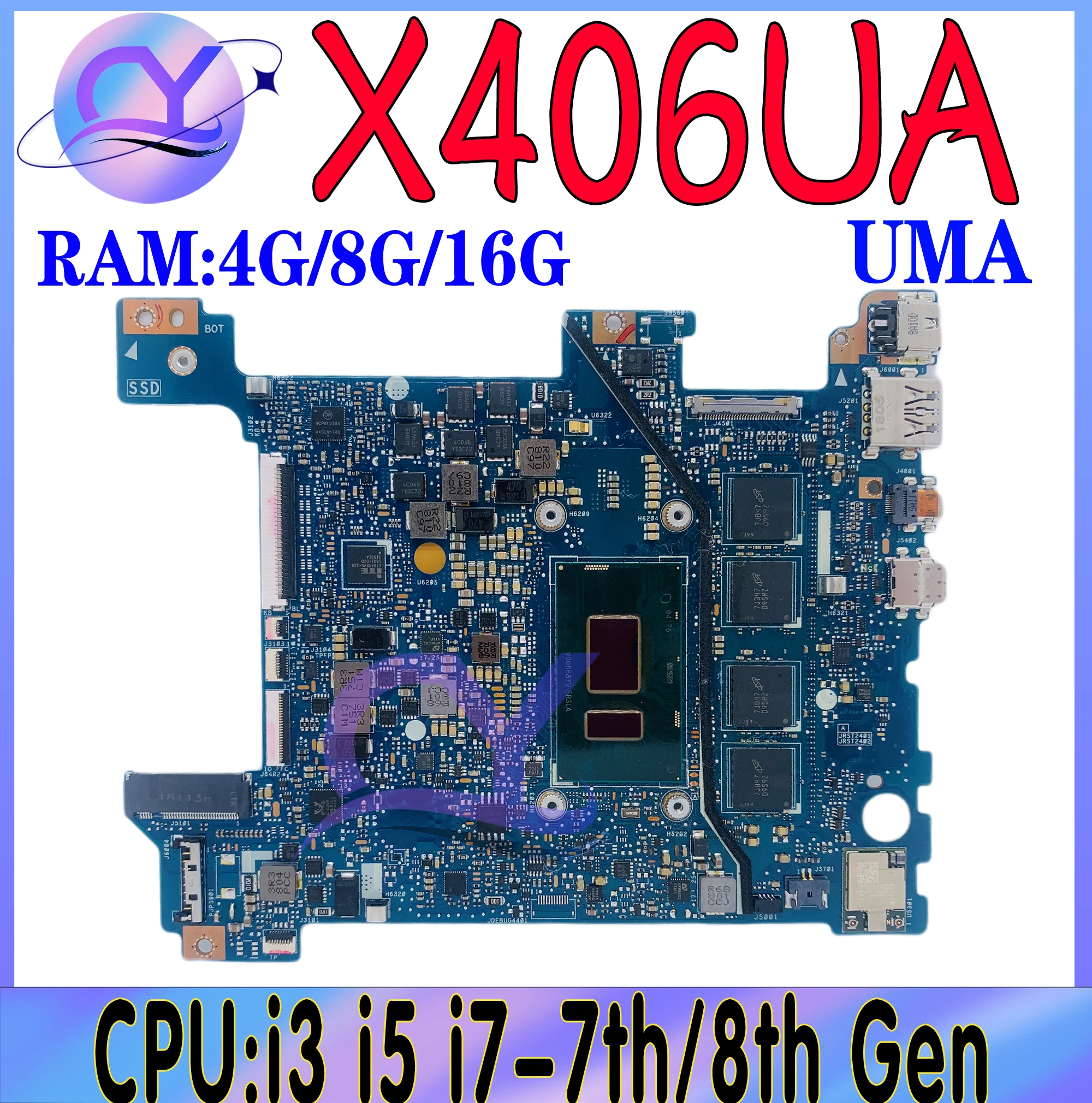 

X406UA Laptop Motherboard For ASUS VivoBook S14 X406UAR X406U X406UAS S406U V406U Mainboard With i3 i5 i7-7th/8th RAM-4G/8G/16G