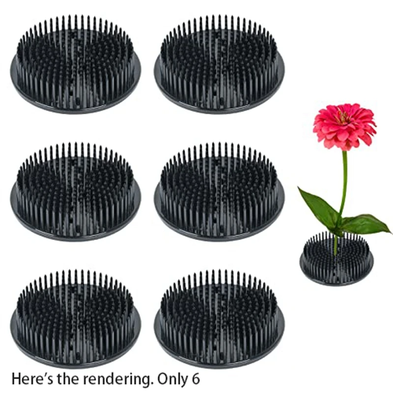 6PCS Flower Frog 2.75Inch Plastic Flower Pins For Arrangements With 3 Mini Suction Cups , Black