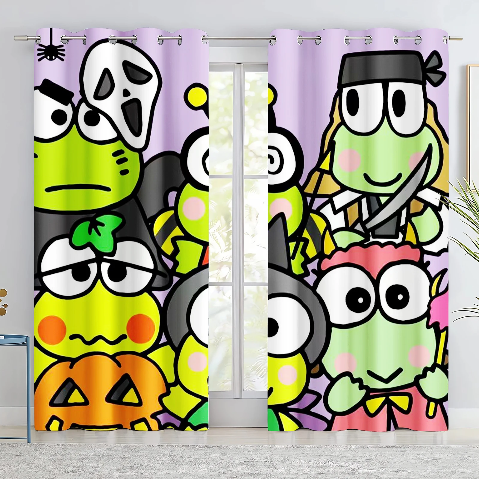 Big Eyed Frog Curtain, Cartoon Keroppi Window, Sanrio Decoration, Polyester Shade Curtains, Bedroom, Living Room, Home 2 Tablets